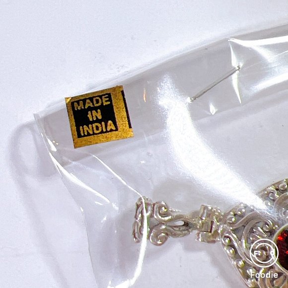 NEW - Pendant Real Garnet Sterling Silver ARTISAN INDIA 1.5 INCH Drop - Picture 2 of 4